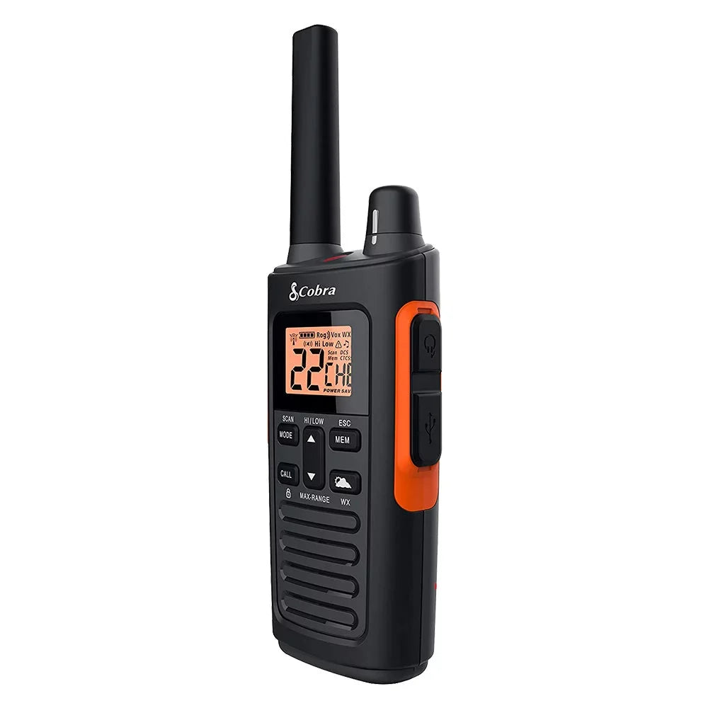 Two-Way Walkie Preset Radio Set Cobra 38-Mile Range (2-Pack) 60 RX680 for Waterproof Long Rechargeable, - Talkies Channels, Adults
