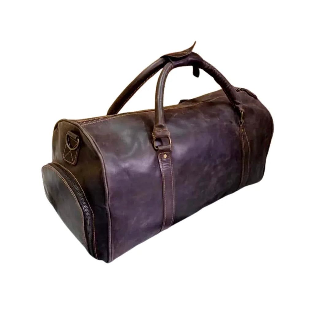 Duffle Bag Leather & AMERICANSTYLE Bag Leather Gym Travel Brown Luggage Cow Dark