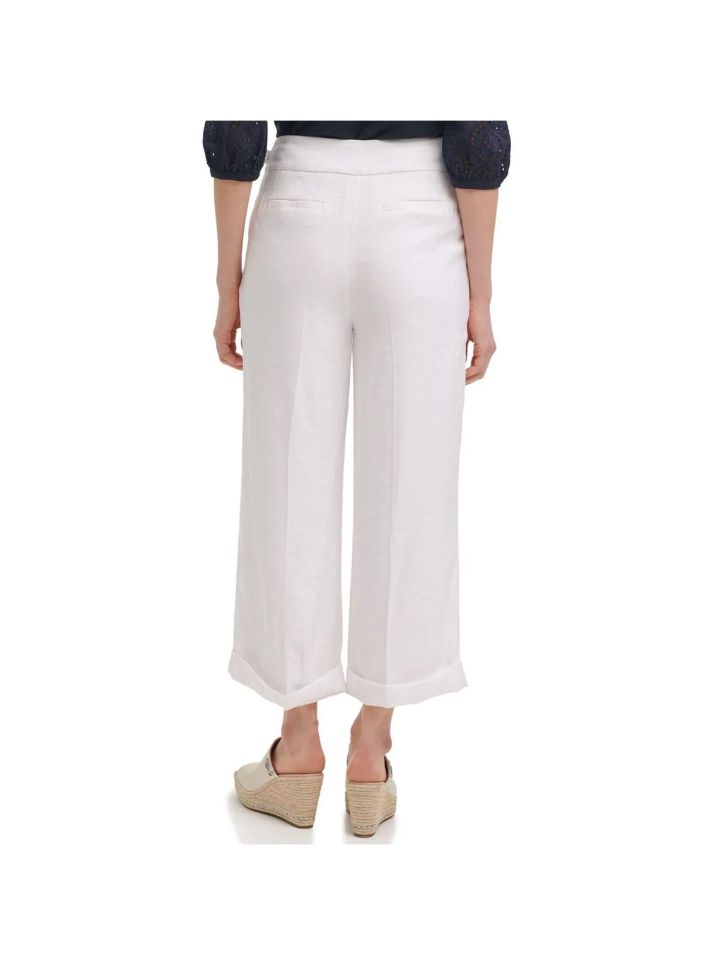Zippered Hook French Wear Cuffed Pocketed Leg 10 Pants To PARIS Womens White Fly KARL Work Wide Hem LAGERFELD