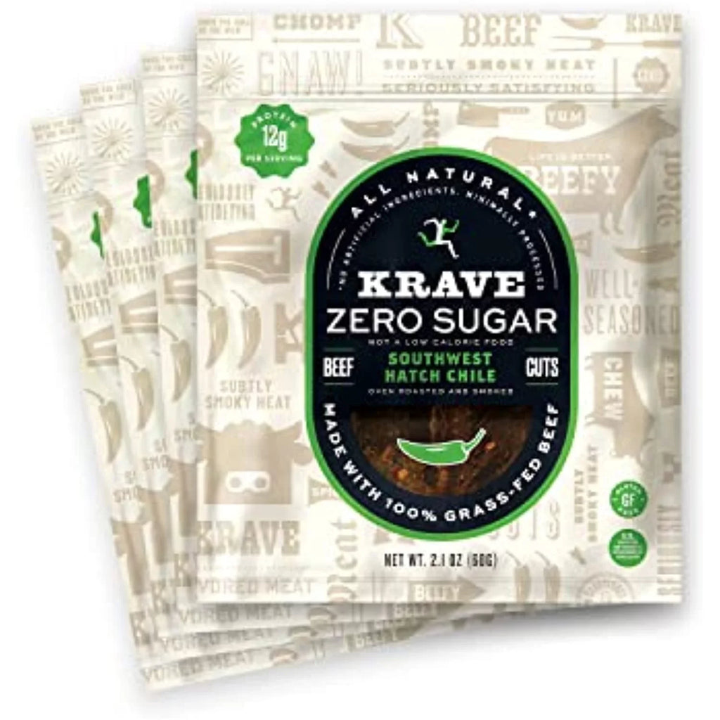 Chile Beef, Bags Grass-Fed No Nitrates Jerky, 100% (4 Ingredients, No Pack) Krave Oz Zero - Gluten-Free, Artificial Protein, 2.1 Beef Sugar, Hatch 12G Southwest