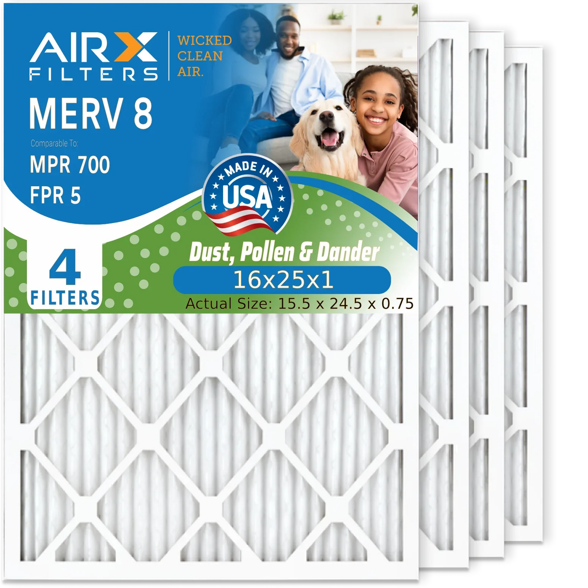MPR MERV to AIR. Premium Furnace Air Pleated Air 5 HVAC Comparable AC 16x25x1 8 WICKED AIRX Pack Made Filter CLEAN Electrostatic Conditioner Filter by FPR Filters USA FILTERS & 700 4 16x25x1