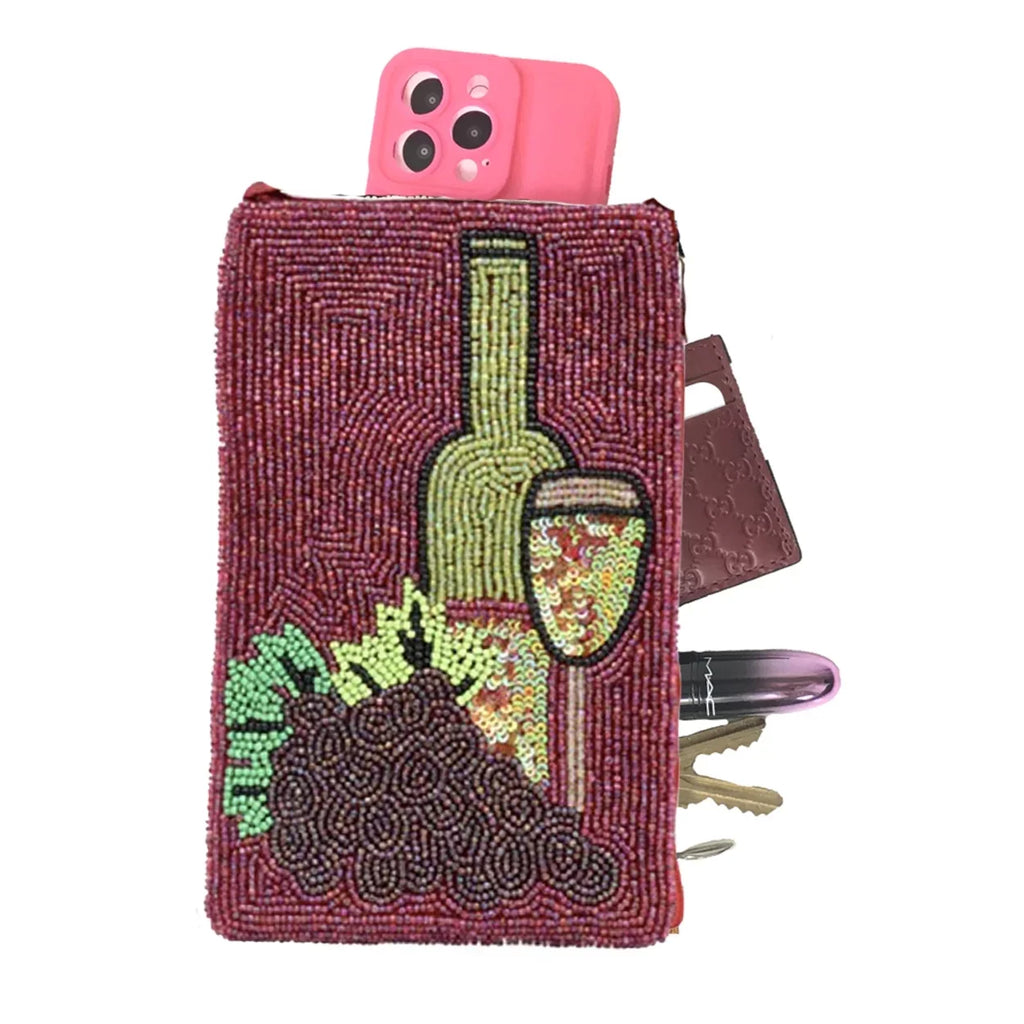 Wine Beaded Lovers Merlot Red Phone Bag Crossbody, Club