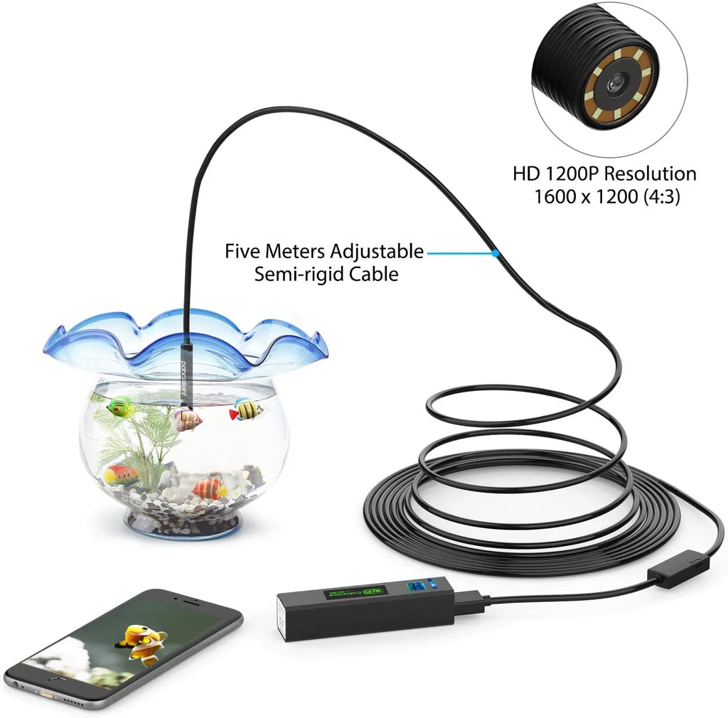 LED Snake Endoscope with for Table Rigid 8 Camera Cable Ipad (5 HD FT) Camera Light PC WiFi Android Metes,16.5 Pancellent iPhone Wireless 1200P Inspection Smartphone Borescope