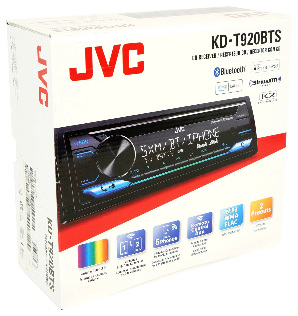 Bluetooth/Alexa Car Unit, KD-T920BTS w/ in-Dash Single-DIN Ready Built-in/SiriusXM JVC Receiver CD