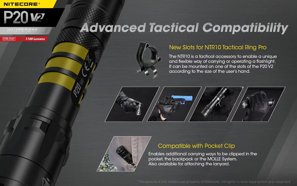 XP-L2 V6 Battery 1100 LED Nitecore w/NL1834R - Tactical Cord USB V2 Combo: Lumens CREE +Free Eco-Sensa Flashlight P20 -