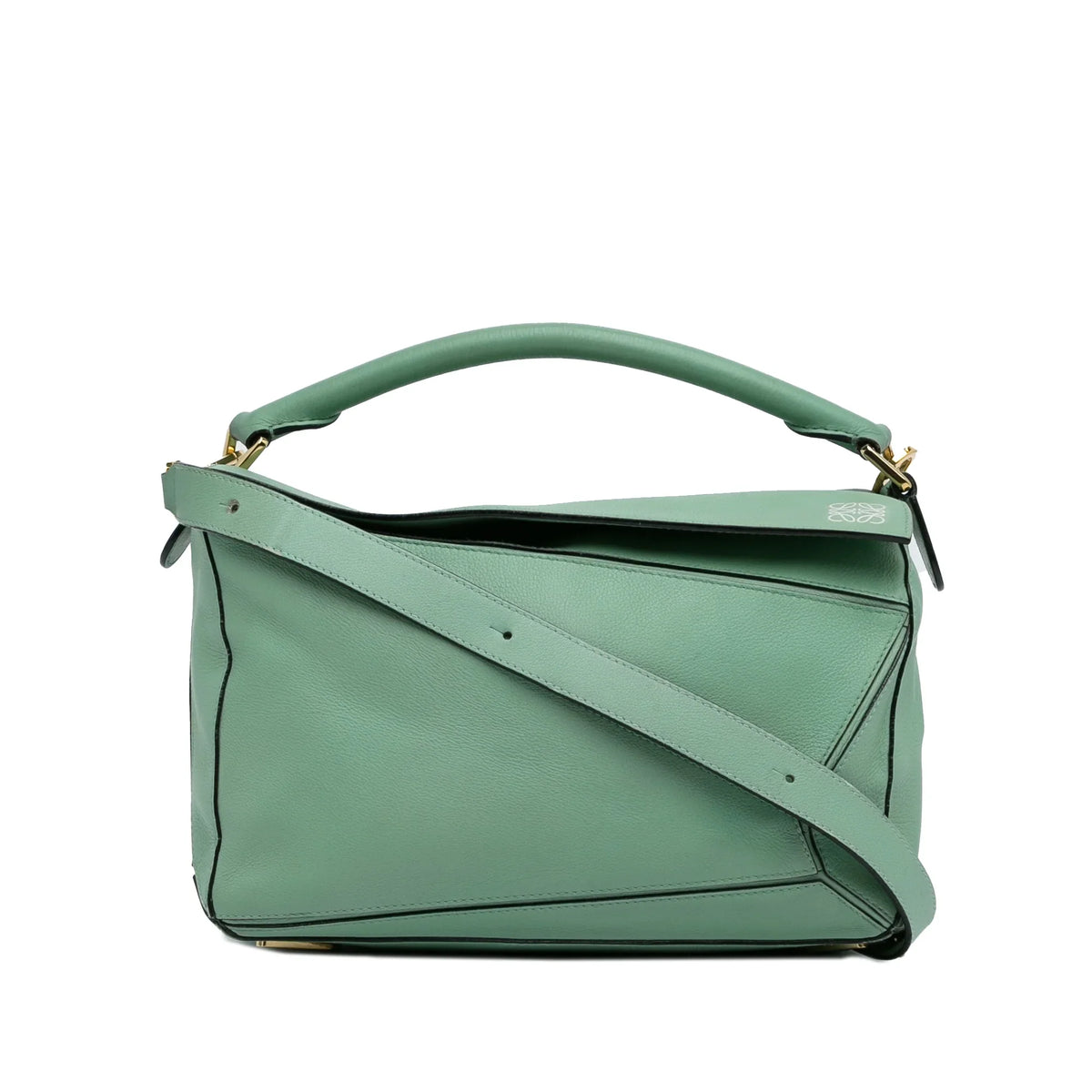 LOEWE (Good) Satchel Puzzle Green Leather Medium Pre-Owned Calf Unisex Authenticated