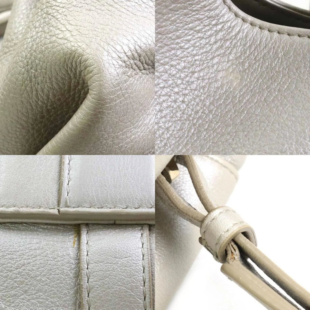 leather gold Chandra Pre-Owned (Good) bag gray BVLGARI pearl Bvlgari handbag shoulder ladies
