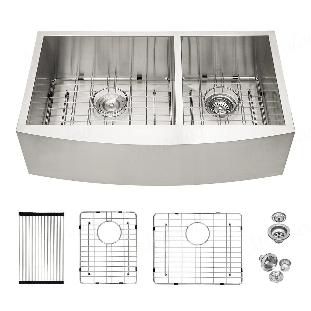 Front Sink Double Stainless Bowl Inch Sink Steel 33x20x9 Gauge 60/40 Farm - Sink 18 Farmhouse Double Mocoloo Farmhouse Kitchen Sink Kitchen Inch 33 Apron