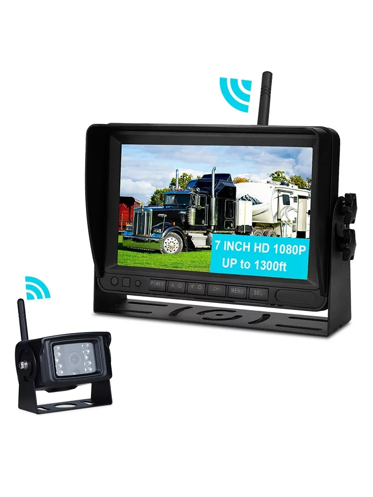 for Camera 1080P 1CH Kit Rear Trailer View Backup Display 7" Truck AHD Wireless