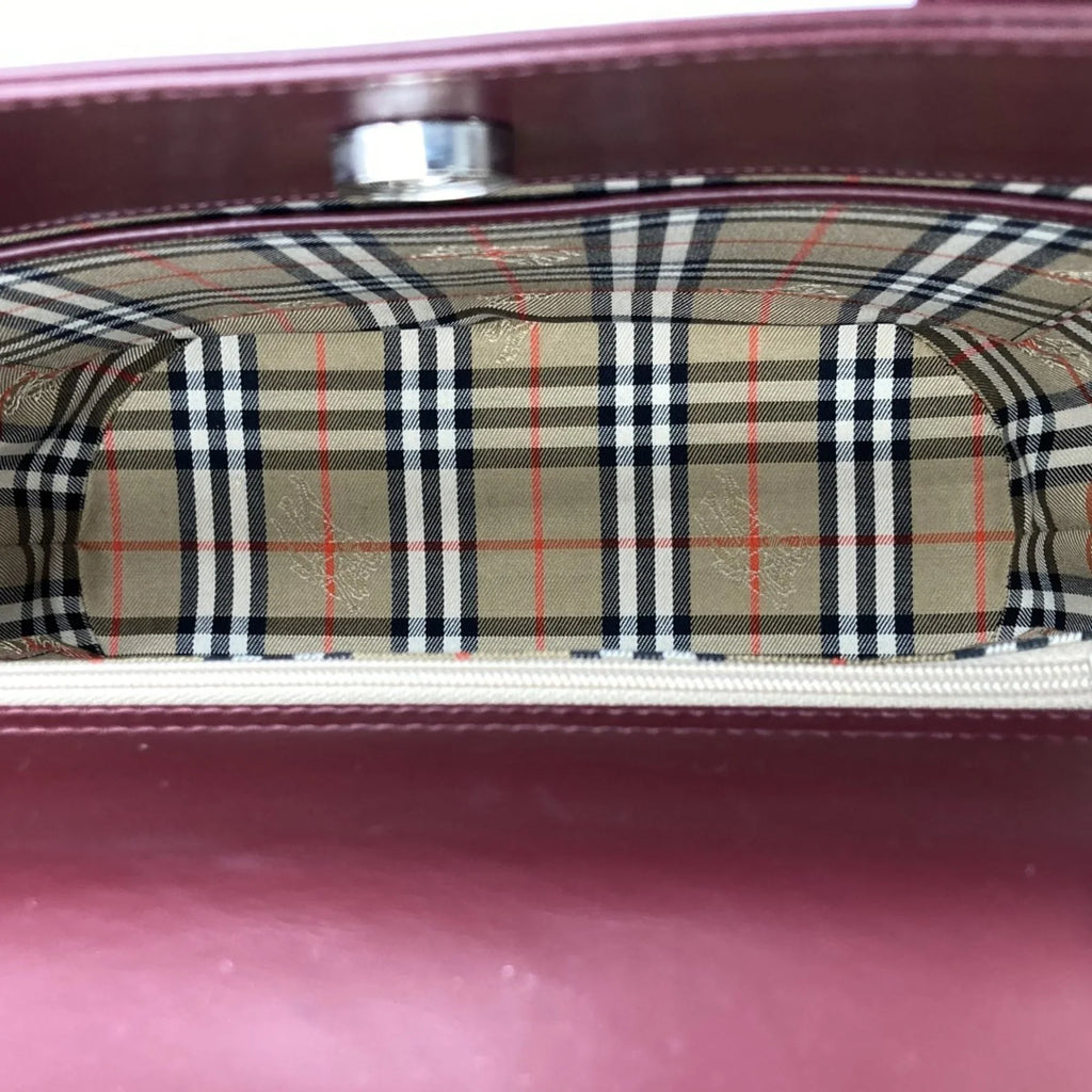 Fashion Leather Pre-Owned Bordeaux USED Ladies Tote Burberry Nova Check Bag Red BURBERRY Handbag (Good) Formal