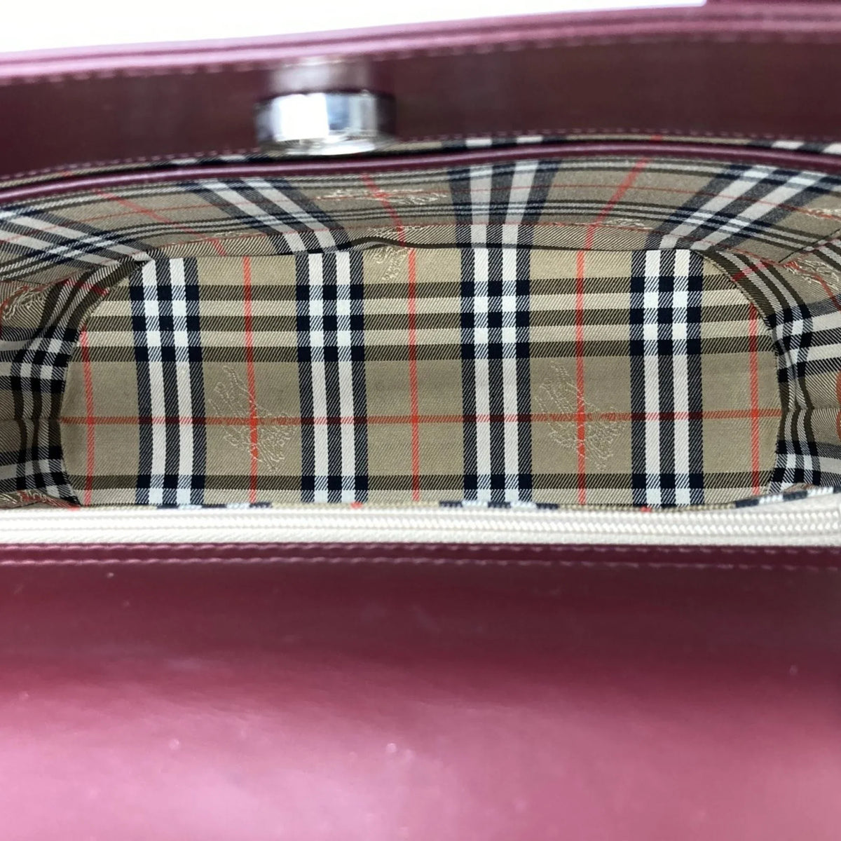 Fashion Leather Pre-Owned Bordeaux USED Ladies Tote Burberry Nova Check Bag Red BURBERRY Handbag (Good) Formal