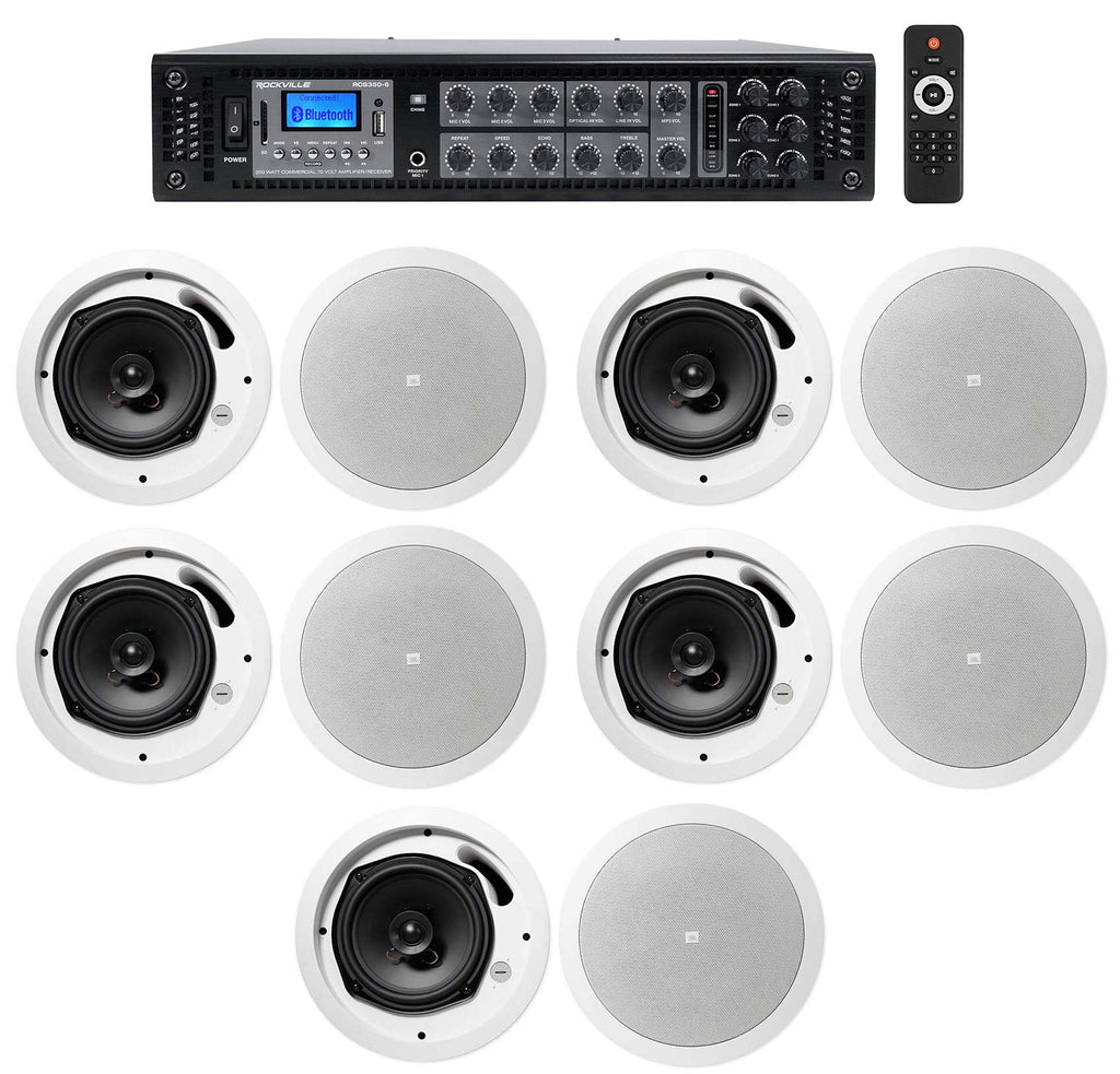 Speakers 6-Zone White JBL Restaurant/Bar/Cafe w/ Ceiling Amplifier+(10) Package