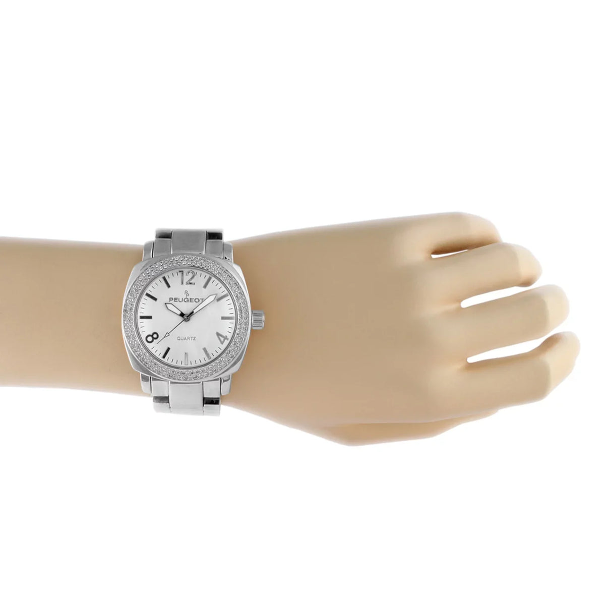 Oversized All Watch Silver Crystal 7075S Link Bracelet Metal Peugeot Women's with Bezel Swarovski Boyfriend