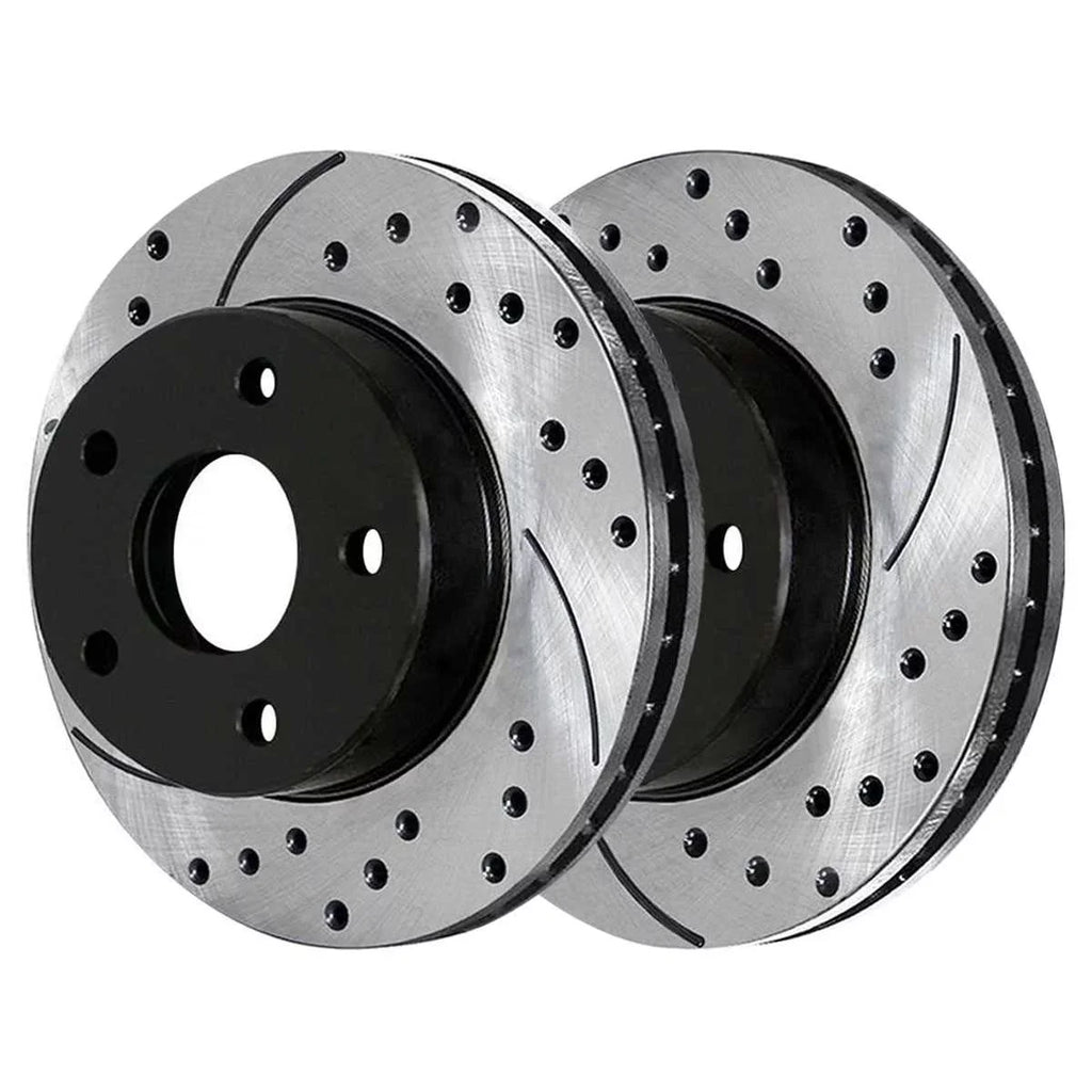 2.0L Brake 1.8L AutoShack FWD 2011 Rotors Driver Pair AWD Passenger 2008-2017 for of PR63039LR Slotted 2012 2 Mitsubishi and Front Lancer Side Drilled 2007-2010 Dodge Replacement Caliber 2.4L