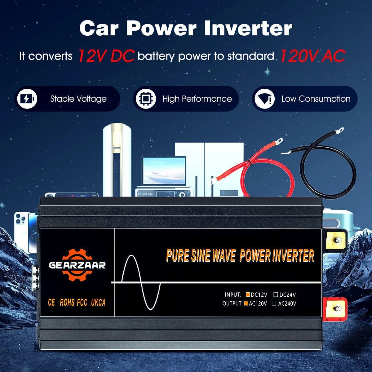 Wave Solar Car DC To Pure LCD Sine Power Converter 7000W AC Inverter 12V 120V Car RV