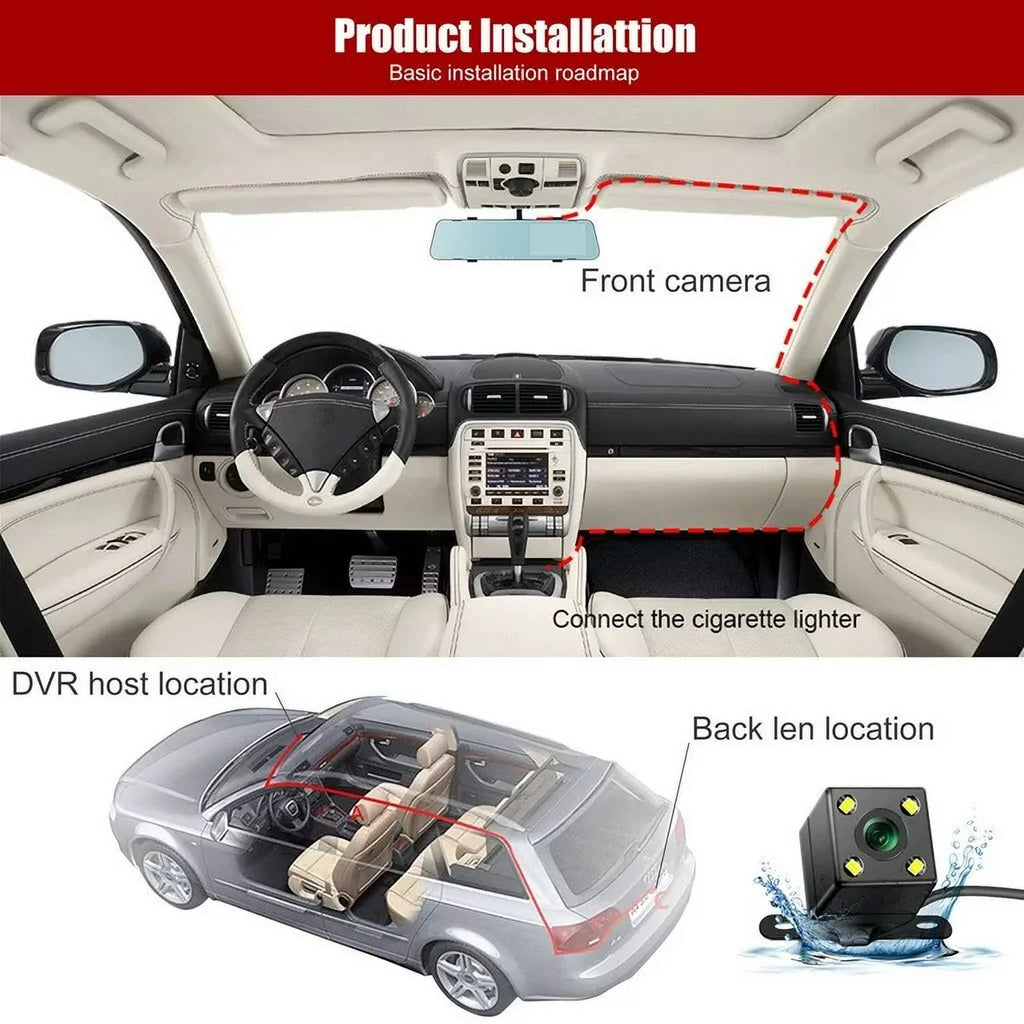 Lens for 4.3" Cam Angle 170°Wide Mirror G-sensor, Dash Monitor, 1080P DVR Car Vision, Dual Rear Motion Cars Rearview Cam Trucks, Camera Night Parking Detection Front Monitor, Car