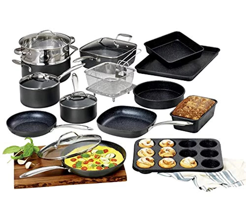 Ultra-Nonstick Aluminum Hard Oven Coating Set, Safe Stone 20 Safe, Cookware Piece Ti-Ceramic , Dishwasher Granite Anodized
