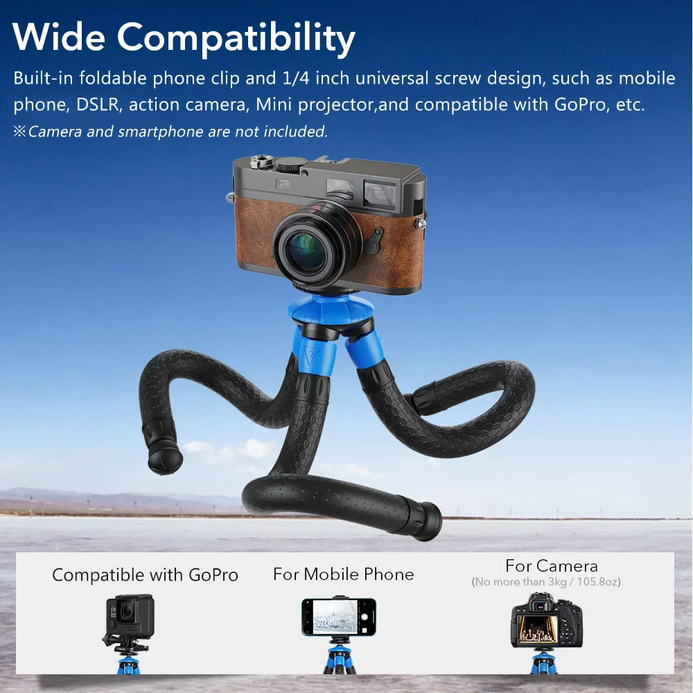 Camera Tripod Max Octopus APEXEL Clip Compatible Flexible DSLR Mobile Mini Tripod 3kg with GoPro Load with Travel Detachable Foldable Phone APL-JJ07 Phone Portable