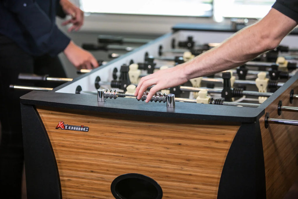 56" and Foosball with Entry, Heavy-Duty Internal Table Ball Return Atomic Leg Force and Levelers, Ball Legs Pro