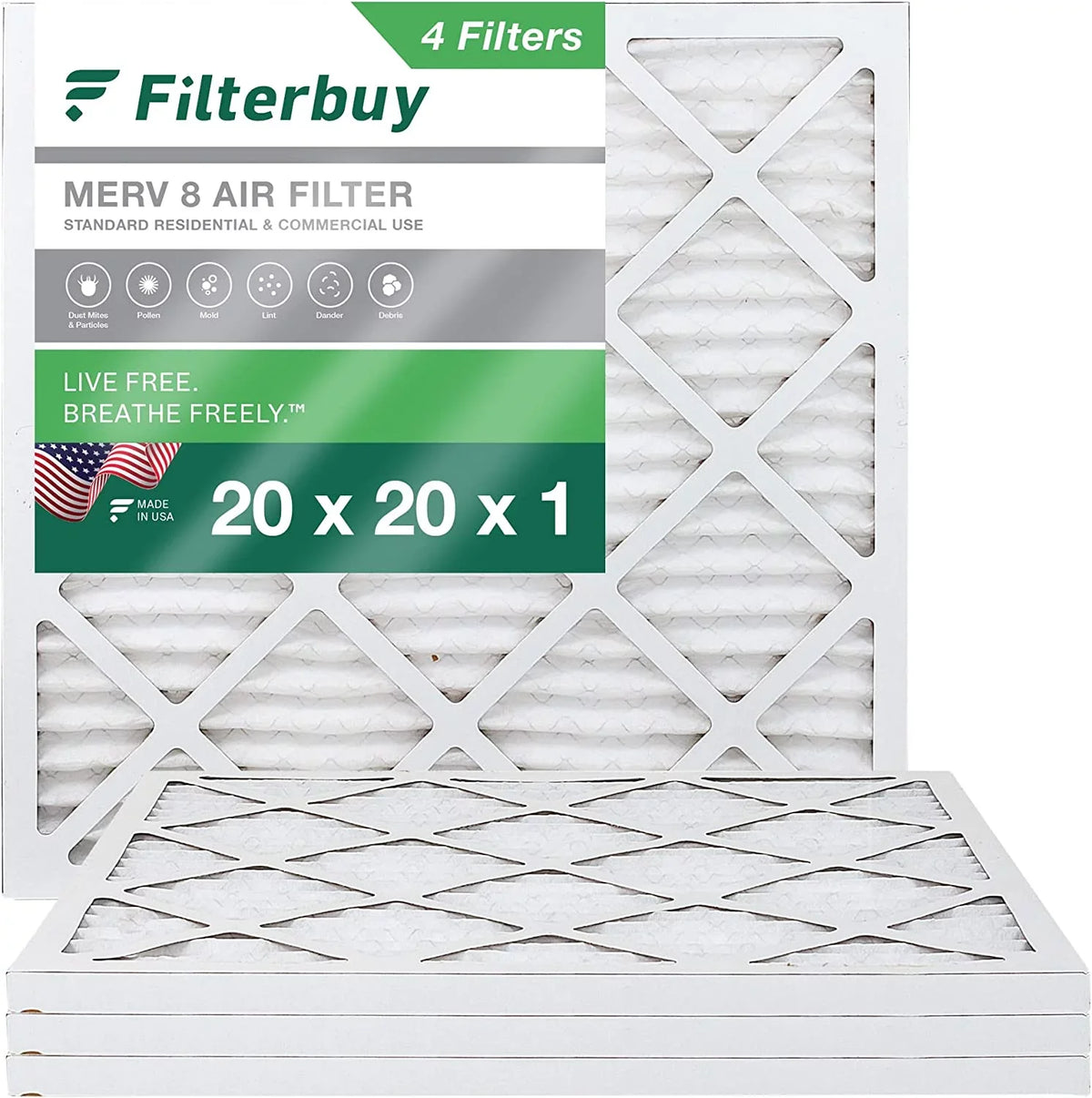 (4-Pack) Filterbuy Air Furnace Filters Pleated MERV HVAC AC 20x20x1 8