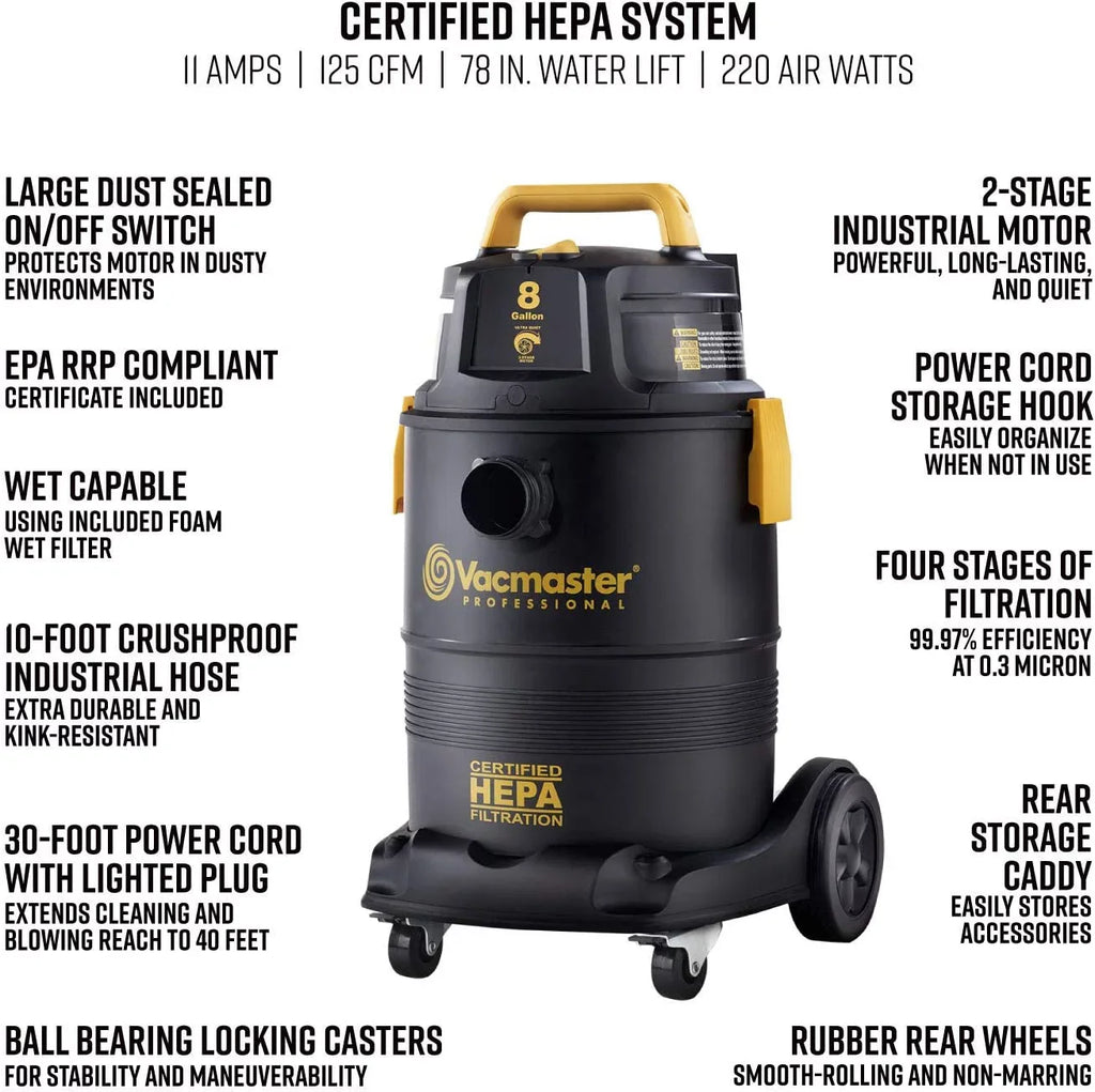 YU Vac, Wet/Dry Pro 8 Filtration Hepa gallon