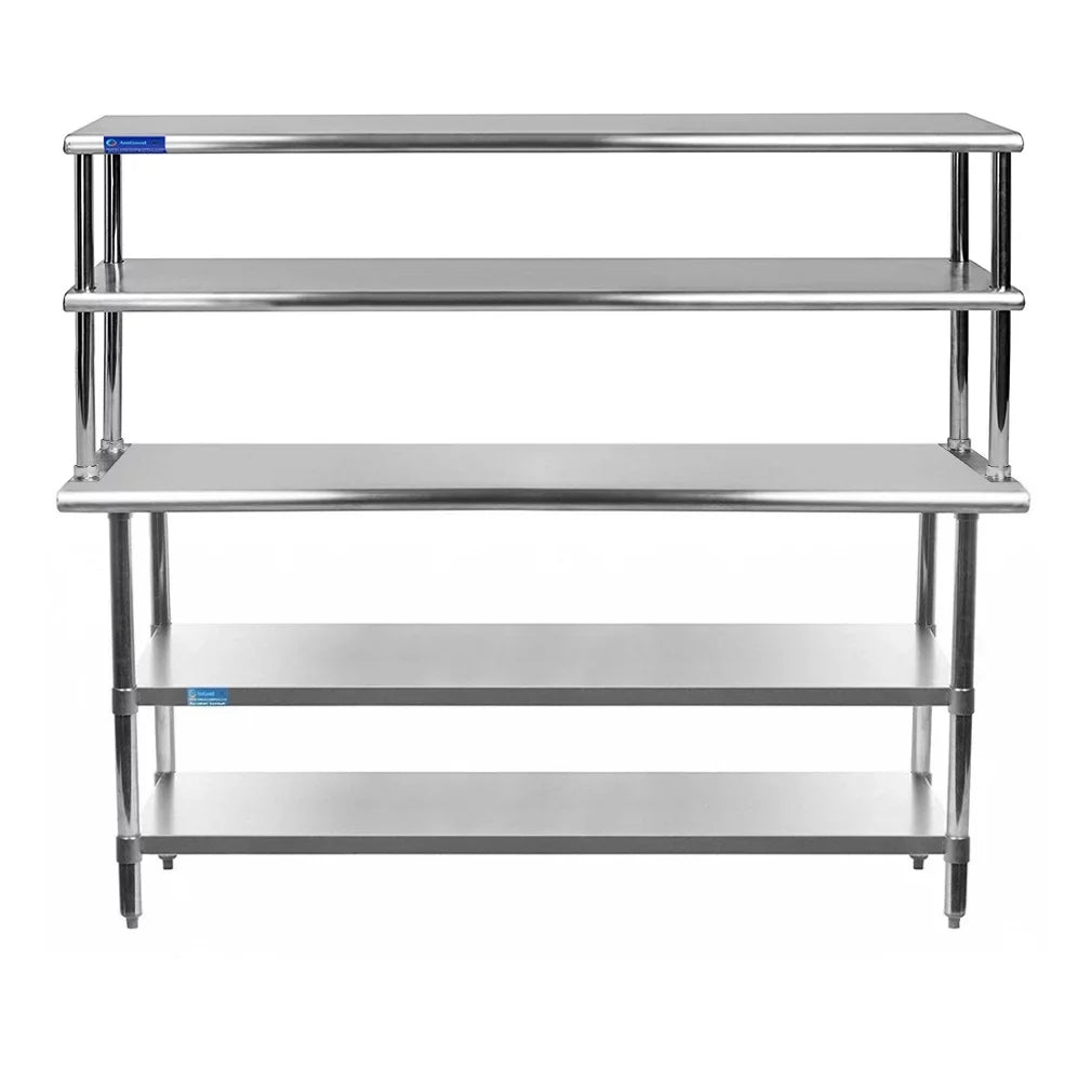 Wide x 72" Shelving Shelves With Kitchen Work Metal Overshelf 12" Double 30" Tier Combo | Two Table & Table Stainless Steel Prep |