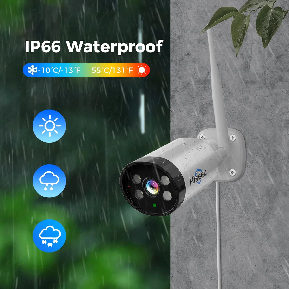 Vision, Color Night Wireless 3MP Security Wi-Fi Way Hiseeu for HDD Camera Indoor Motion No System, Detection,2- Outdoor, Audio,IP66 Waterproof,