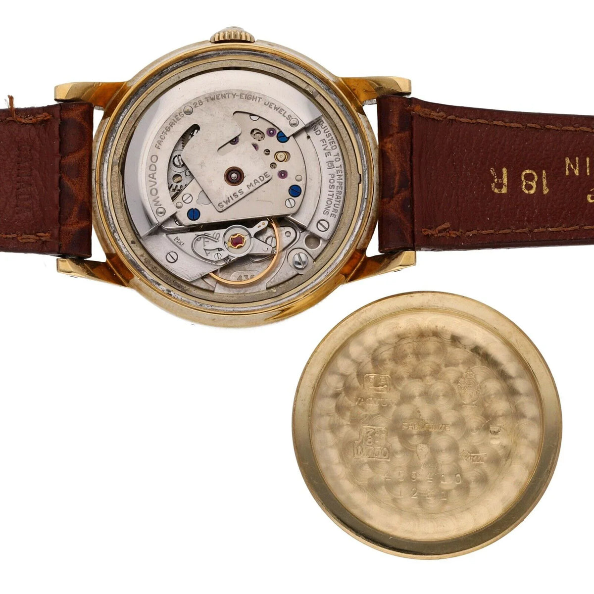 18k Wrist Automatic 34mm Chronometre 1231 Movado Leather Yellow Gold Watch