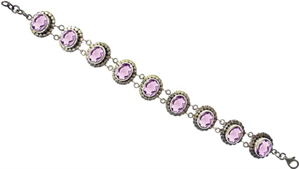 Silver Sterling Gypsy to 7.5” Ethnic / Handcrafted Gemstone Bracelet Designer Tribal Fashion Inch Amethyst Adjustable for Beautifully Unique 8” Purple Length 925 Women Genuine