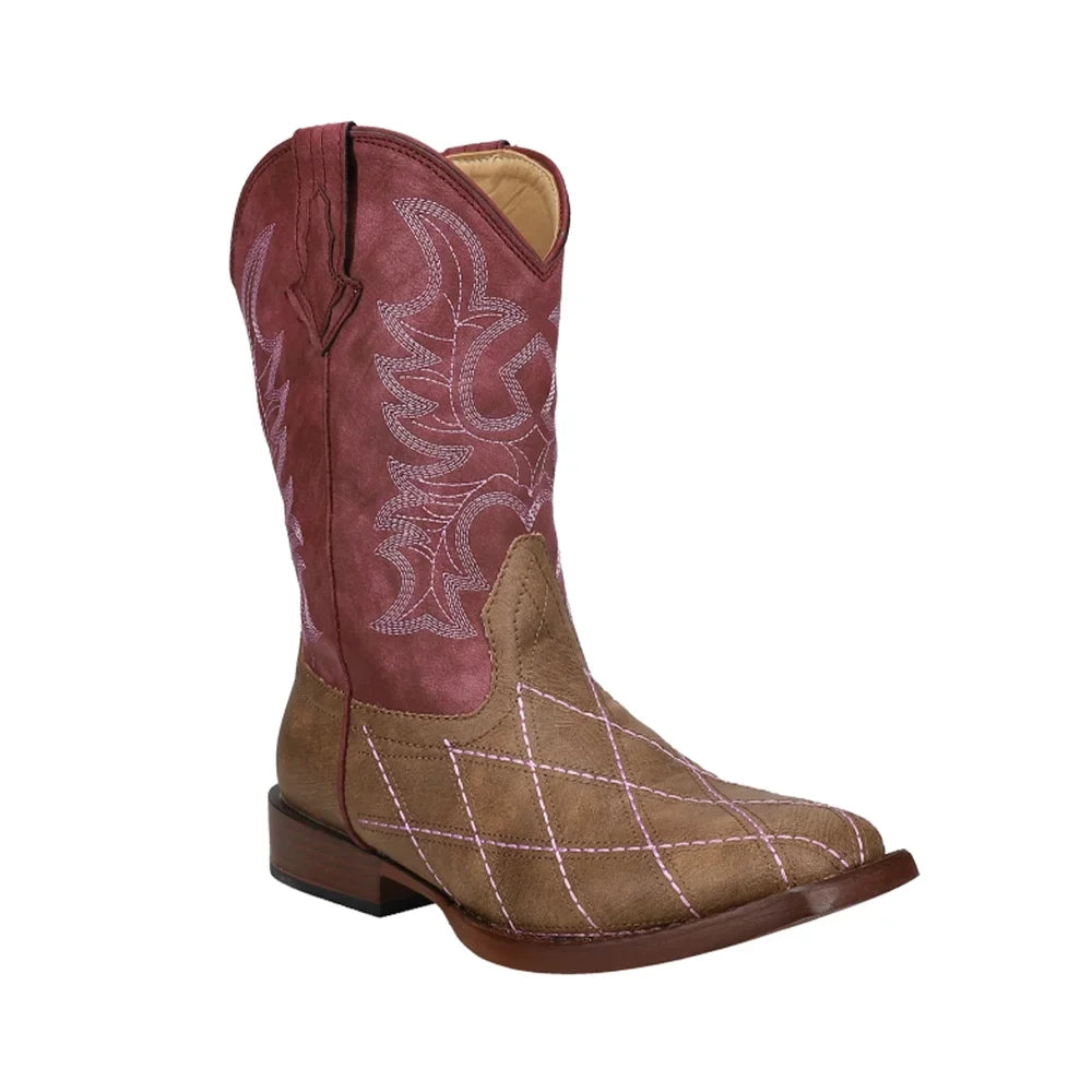 Cross Toe Roper Girls Round Kids Boots Western Cut Mid-Calf Cowboy
