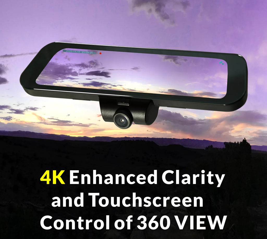 Auto with 360 Frameless w/ Dash Install, Day/Night, Mirror Brightness 10-inch Surround View DIY Touchscreen Monitor Backup RYDEEN 4K Camera Video-in View TFT Rearview