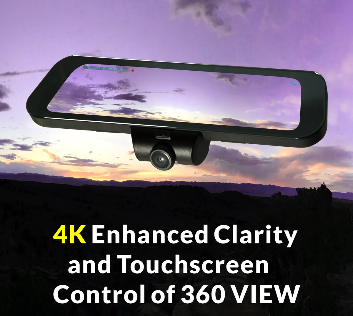 Auto with 360 Frameless w/ Dash Install, Day/Night, Mirror Brightness 10-inch Surround View DIY Touchscreen Monitor Backup RYDEEN 4K Camera Video-in View TFT Rearview