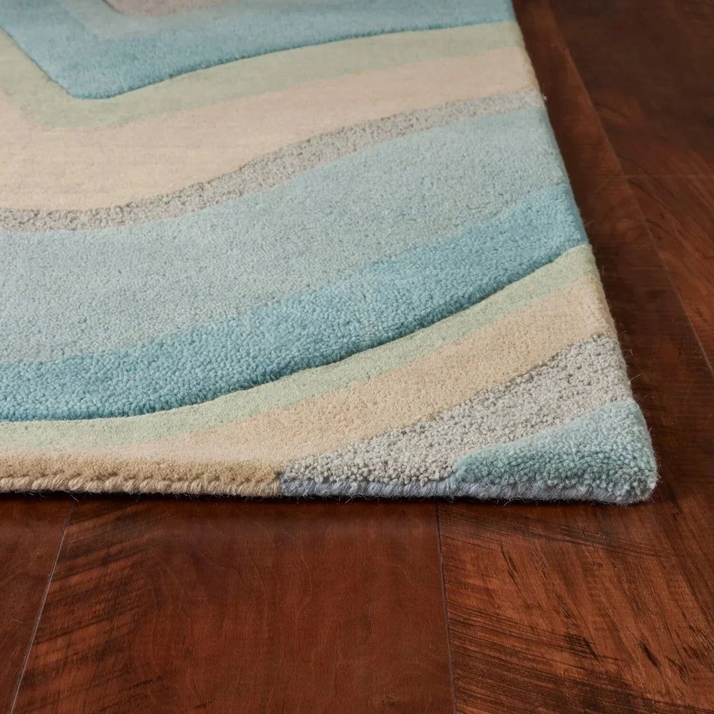 8' Runner - Hand HomeRoots 9'3" Rug x Waves Ocean Abstract Tufted Blue Beige 12'3"