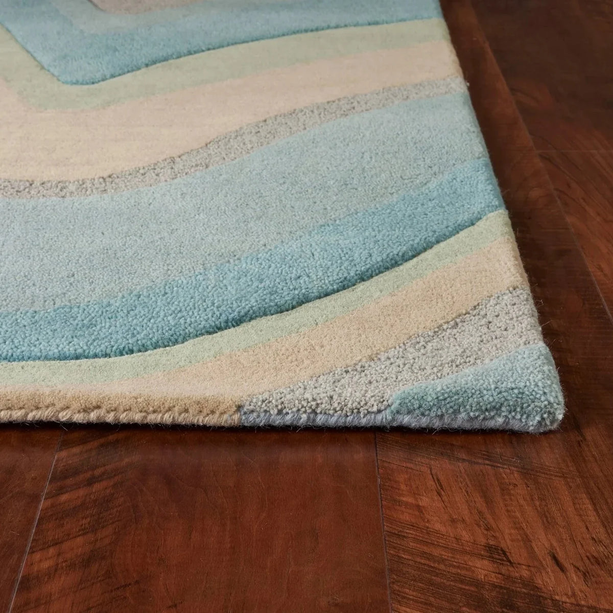 8' Runner - Hand HomeRoots 9'3" Rug x Waves Ocean Abstract Tufted Blue Beige 12'3"