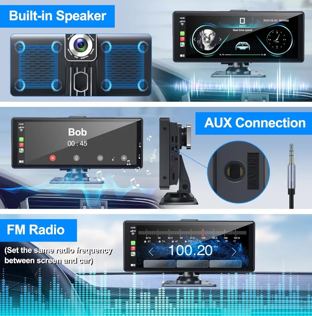 and Inch Portable 4K with Screen,10.26 IPS Wireless HD Carplay& Touchscreen Back-up Car Android Support Auto Camera Bluetooth/Siri/Google/GPS/Mirror-Link Dashcam