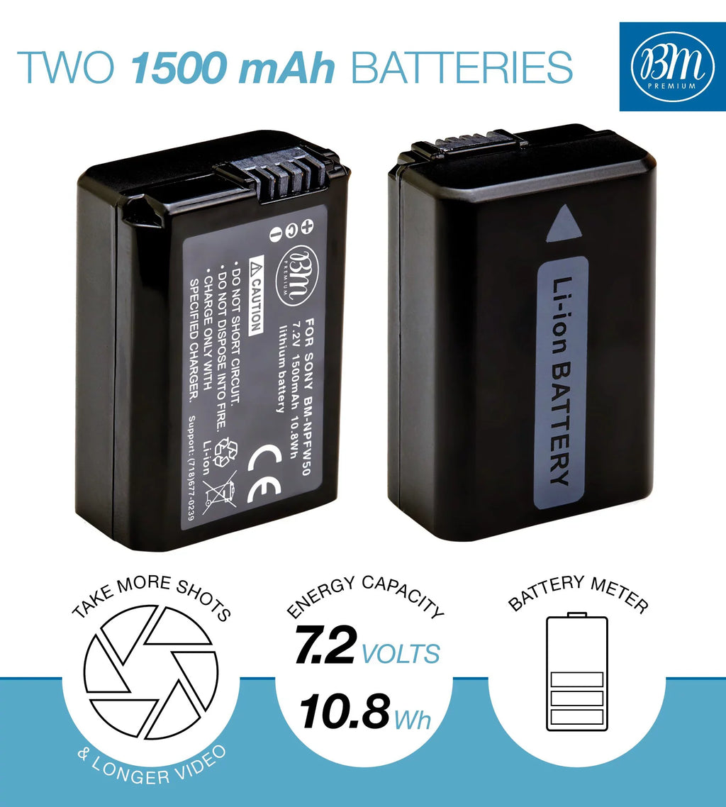 A7s III, for II, a7R DSC-RX10 BM 2 II a6000 Sony a6300 a6400 A7 a6500 II IV Cameras a7 and A6100 a5000 NP-FW50 7 Dual Charger Alpha a3000 Batteries