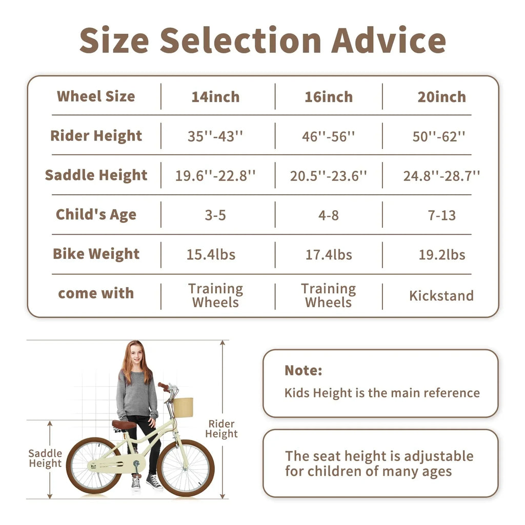 without and Wanan Kids' Training Boys Handbrake 20" with Retro Kids for Bicycle Size Yellow Design Bike, Large inch Boys and Girls Girls Wheels, Bicycle Large 20 Bicycles for 7-13, Age Basket, Kids