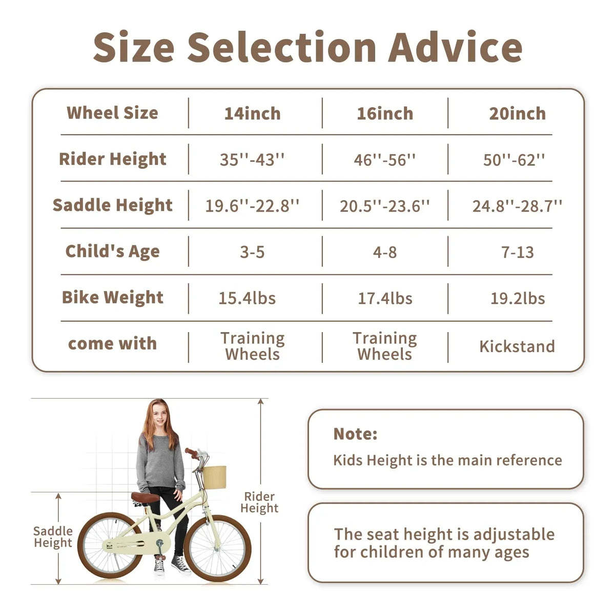 without and Wanan Kids' Training Boys Handbrake 20" with Retro Kids for Bicycle Size Yellow Design Bike, Large inch Boys and Girls Girls Wheels, Bicycle Large 20 Bicycles for 7-13, Age Basket, Kids