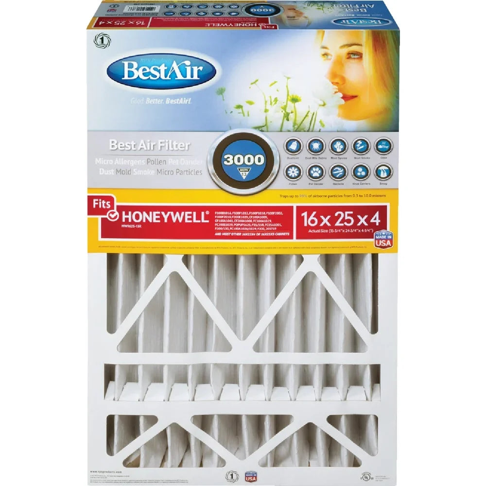 In. Filter 25 In. In. MERV 1 13 16 x Pleat BestAir Honeywell PK, Deep 4 x Furnace