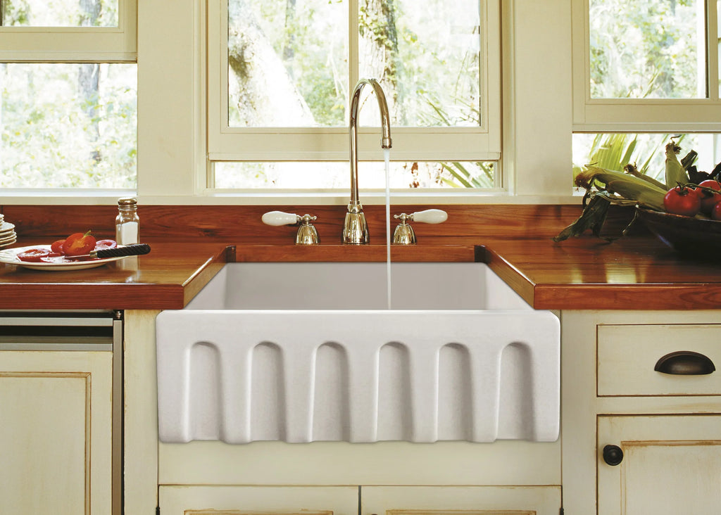 Fireclay White Single Reversible (30” ZUHNE Farmhouse Kitchen Sink Bowl Ostia Apron)