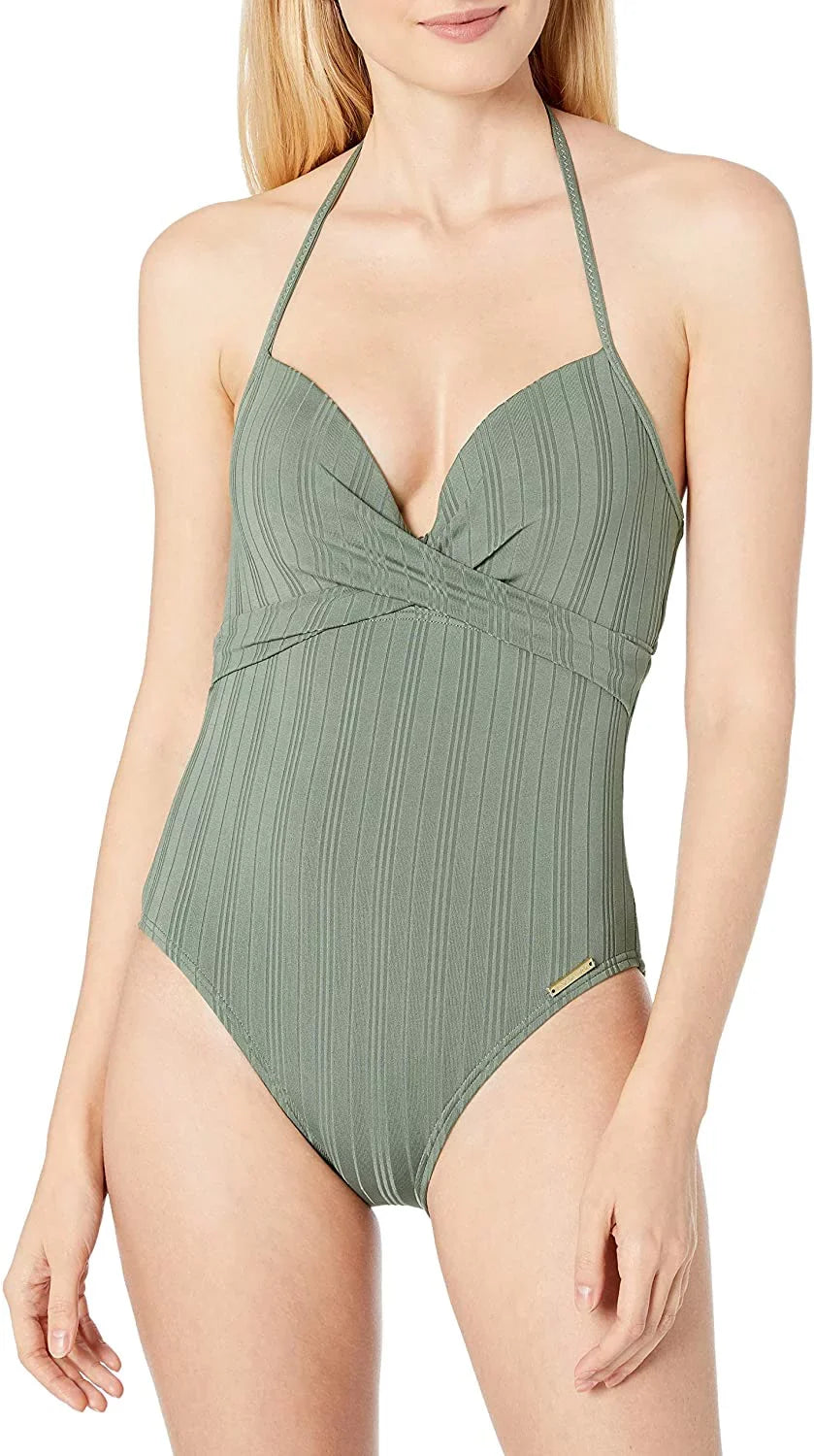 Swimsuit, Vince Ripple IGUANA Effect One-Piece 8 Wrap-Front US Camuto