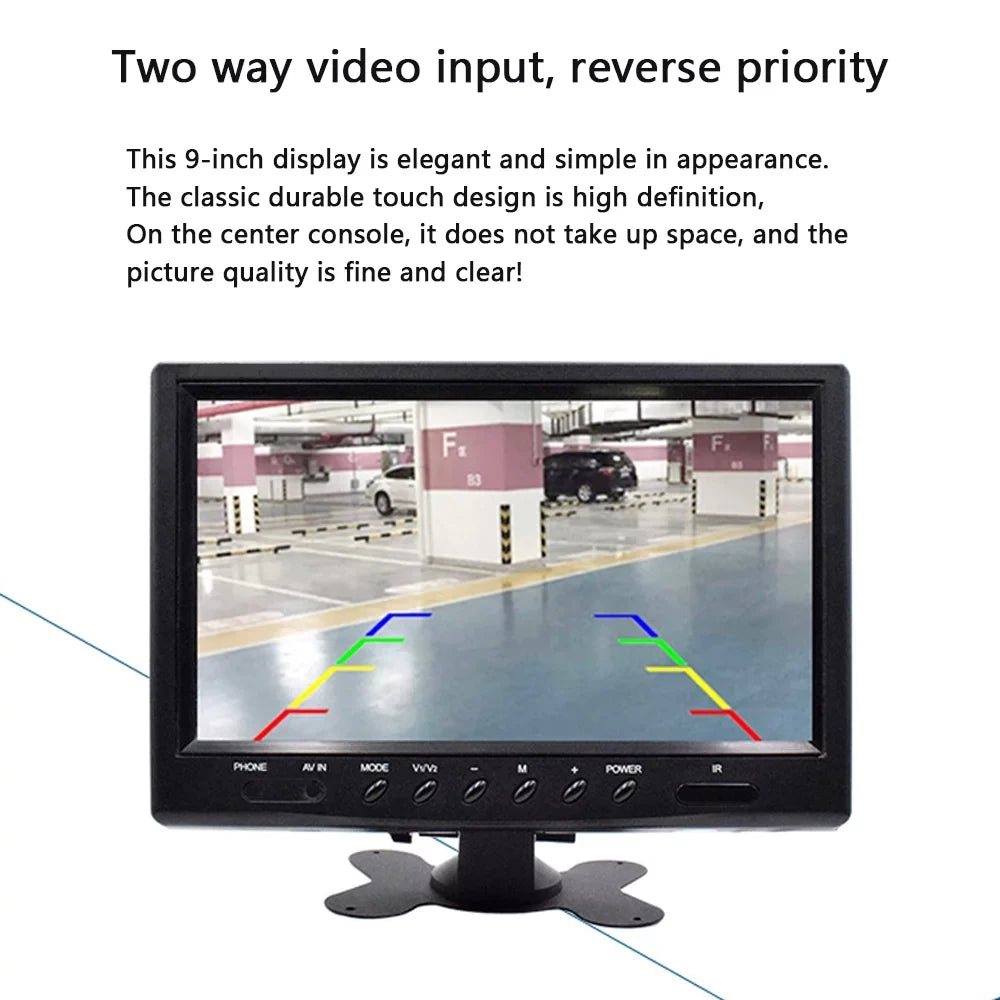 to Color and Video for Install Reverse,Front-View, Camera HD LCD Reverse Input Monitor, Car 9 Rear Inch Connection. Camera Display View TFT Rear View Backup Side-View Easy Two-Way