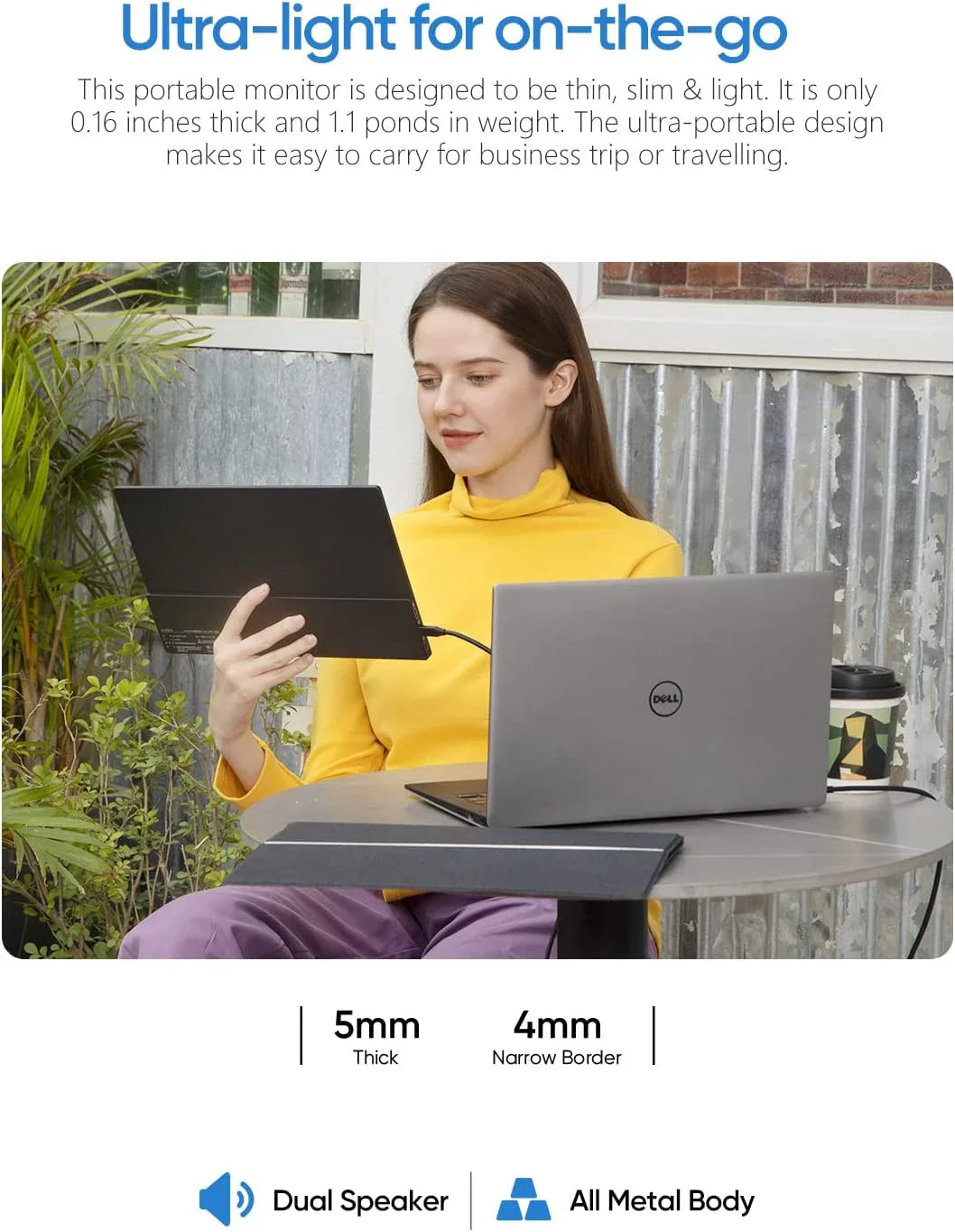 Monitor - 1080P Display GAMUT HDMI Laptop IPS External Screen FHD A1 Computer Monitor USB 15.6'' C Portable Arzopa Portable