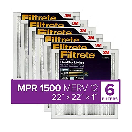 6-Pack Living 0.78) Allergen, (exact dimensions Filtrete 22x22x1, 21.69 Air x AC Healthy Ultra Furnace 21.69 x 1500, MPR Filter,