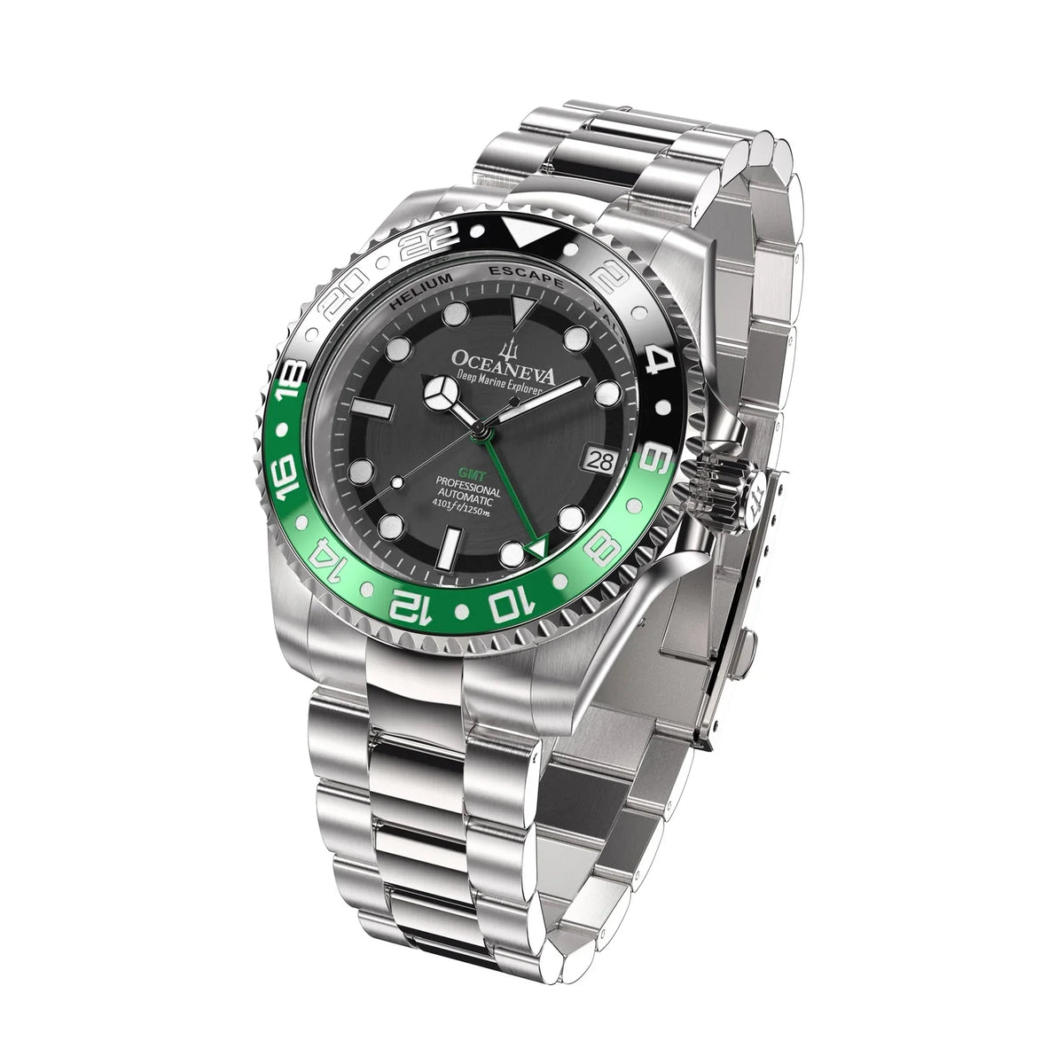 '- Dive Green Watch GMT 1250M Deep Down with Back Movement Screw Explorer Men - For Seal Resistance Case Swimming Watches Oceaneva™ - Bezel Automatic Marine Japan Diver Water Triple Pro Wrist