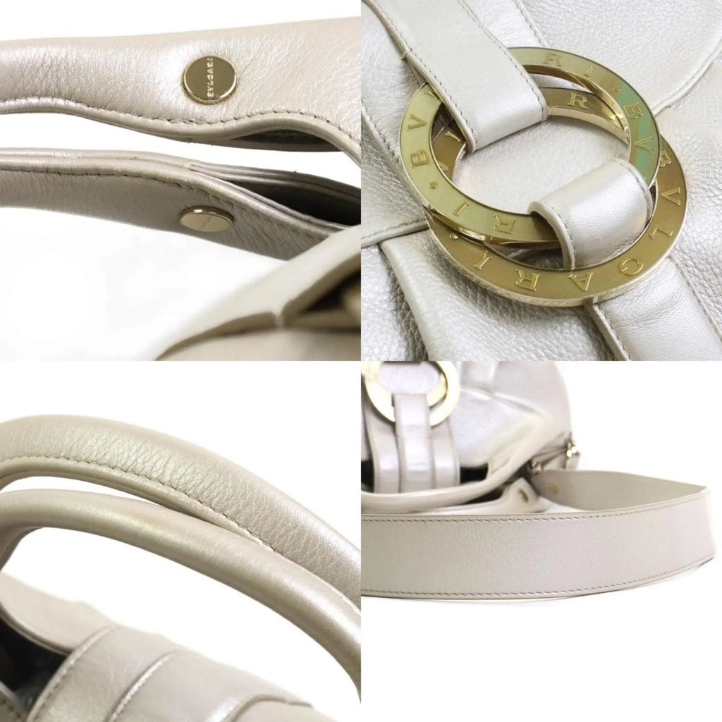leather gold Chandra Pre-Owned (Good) bag gray BVLGARI pearl Bvlgari handbag shoulder ladies