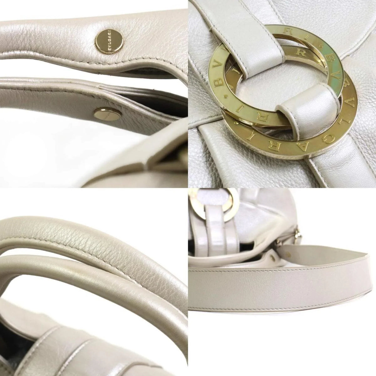 leather gold Chandra Pre-Owned (Good) bag gray BVLGARI pearl Bvlgari handbag shoulder ladies