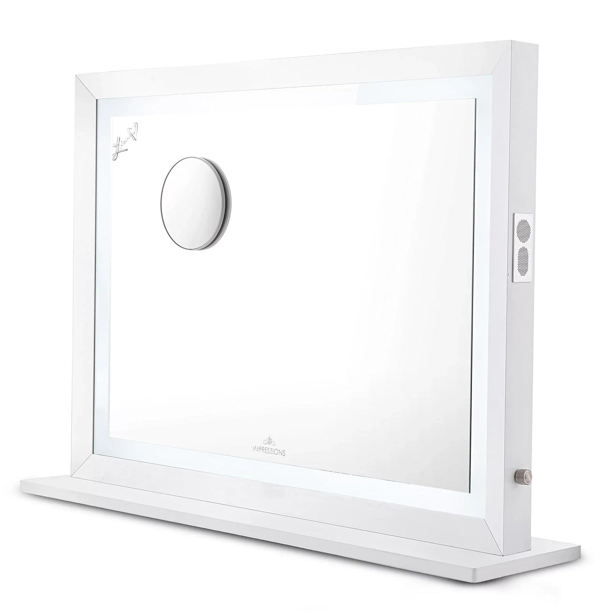 Switch, Impressions Liane Vanity or Pro 3X Makeup Mirror for Mirror Mirror Metal Speakers V. Wall Frame Magnified Desk with and Mount and (White) Lighted with Tabletop Dimmer Outer