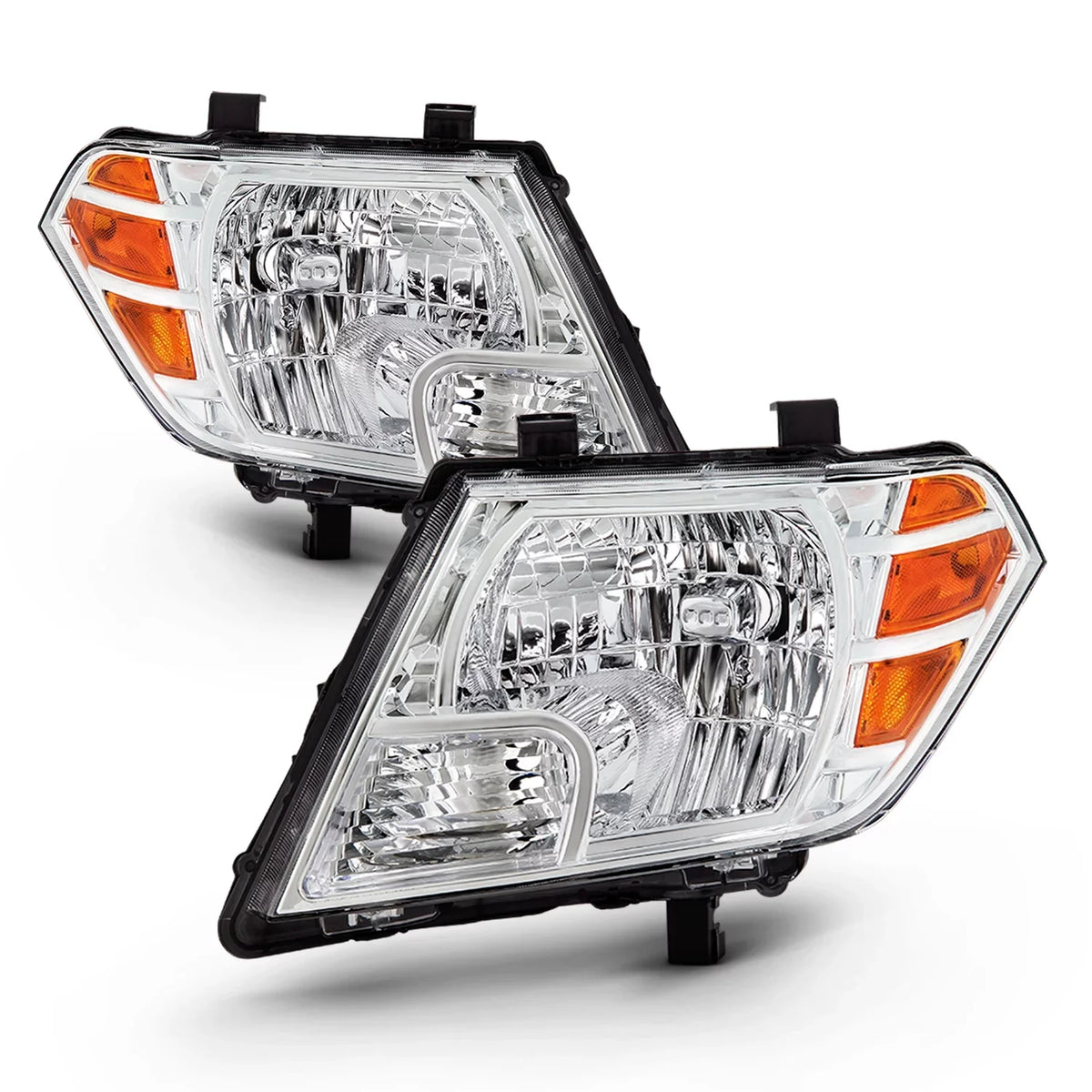 Cab - Extended Truck Frontier Pair Left+Right Fits 2009-2021 Crew AKKON Signal Headlights Style] Chrome [Halogen Pickup w/ Amber