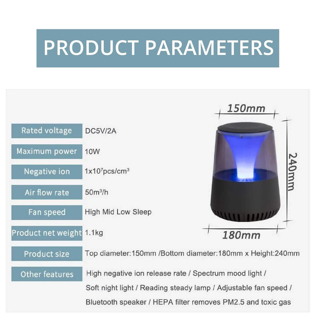 Settings Purifier AR-04 WBM with Quiet Fan Operation, Filter Smart Air 3 HEPA Smart